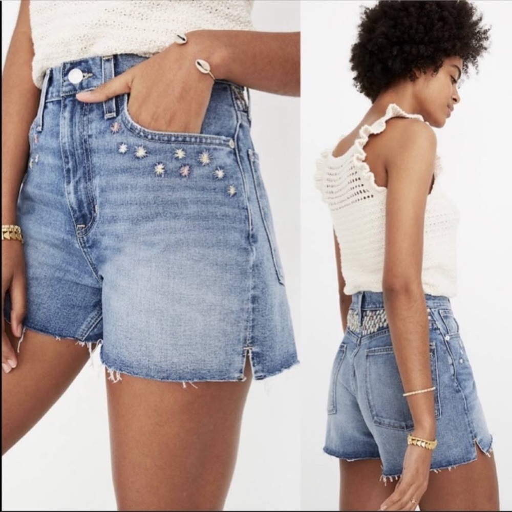 NEW Madewell The Perfect Vintage Short- Floral Embroidered Denim shorts